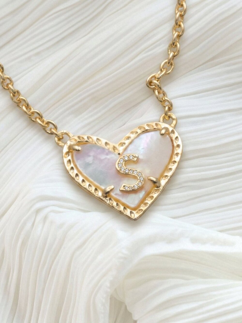 Ari Heart Letter S Gold Mother-of-Pearl Necklace by Kendra Scott